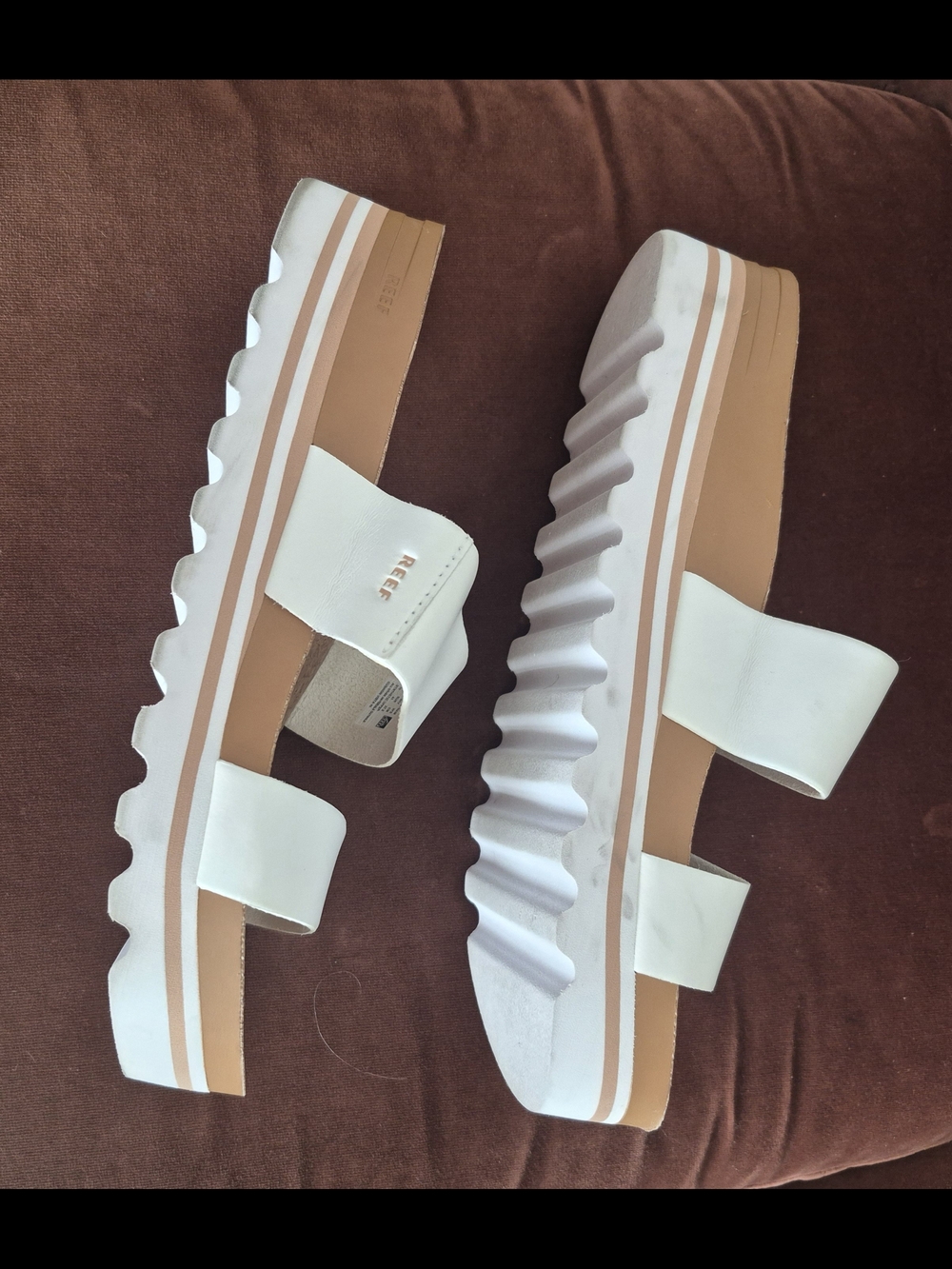 Reef White Cork-Platform Double Strap Slide Sandals - Picture 3 of 4